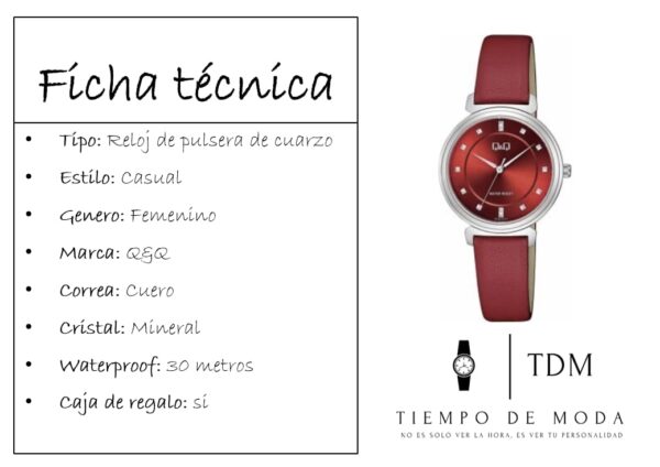 Reloj de pulsera de cuarzo Rojo Q&Q - Imagen 2