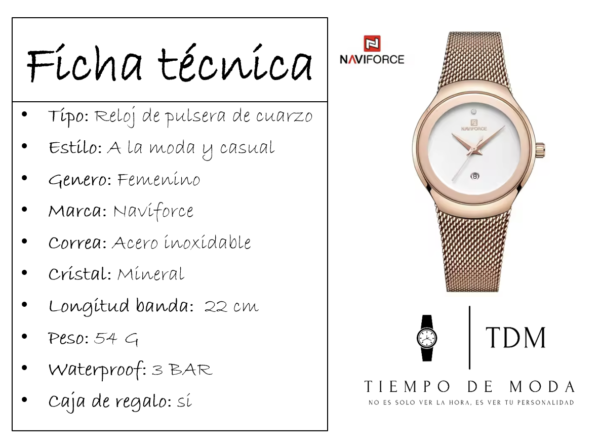 Reloj Mujer Malla Dorada NaviForce - Imagen 2