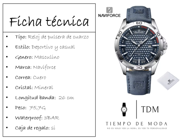 Reloj NaviForce Cuero Azul - Imagen 2