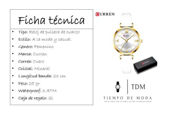Reloj Mujer Curren Cuero Color Blanco - Imagen 2