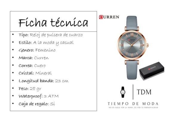 Reloj Mujer Curren Cuero Color Gris - Imagen 2
