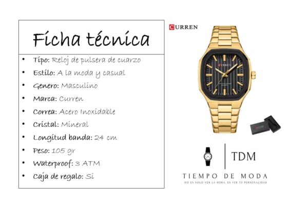 Reloj Hombre Curren Acero Inoxidable Color Gold Black - Imagen 2