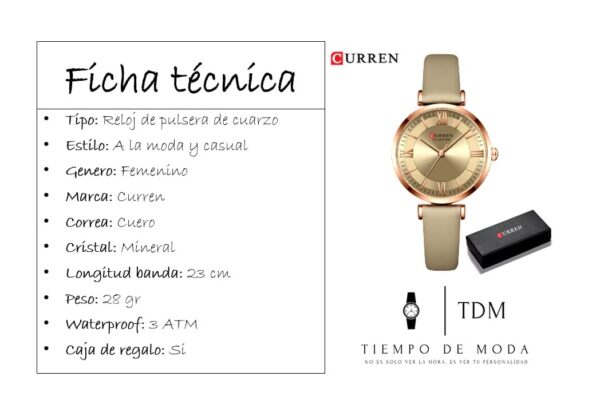 Reloj Mujer Curren Cuero Color Café Claro - Imagen 2