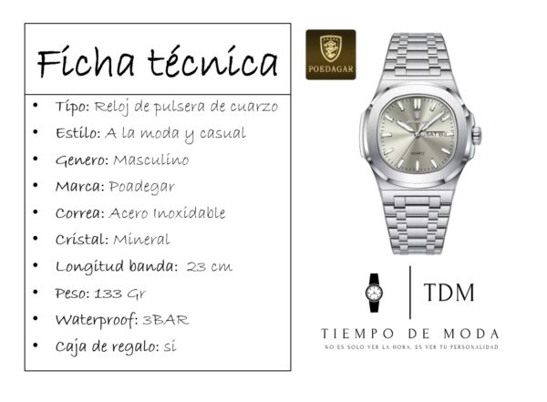 Reloj Hombre Poadegar Acero Inoxidable - Imagen 2