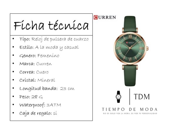 Reloj Mujer Curren Cuero Color Verde - Imagen 2