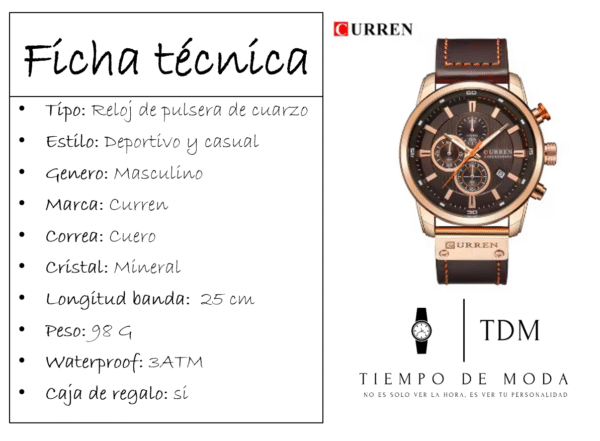Reloj Hombre Correa Cuero Marca Curren Cronógrafo - Imagen 2
