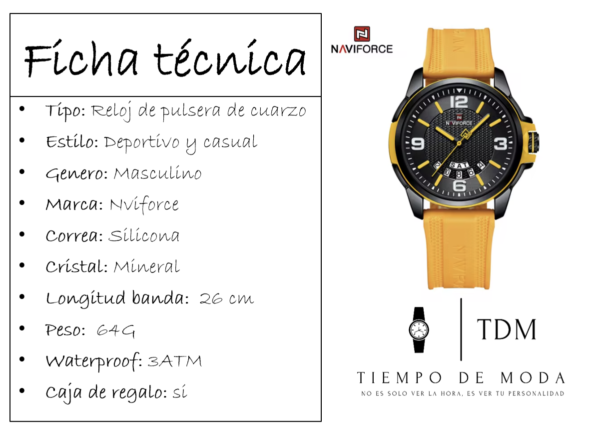 Reloj Hombre NaviForce Amarillo Silicona - Imagen 2