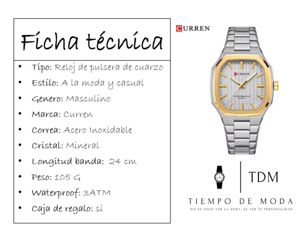 Reloj Hombre Curren Acero Inoxidable Color Silver Gold - Imagen 2