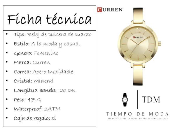 Reloj Mujer Curren Acero Inoxidable Dorado - Imagen 2