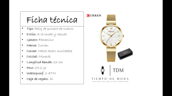 Reloj Mujer Curren Malla Color Gold - Imagen 2
