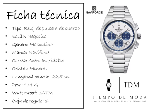 Reloj Cronógrafo NaviForce Azul - Imagen 2