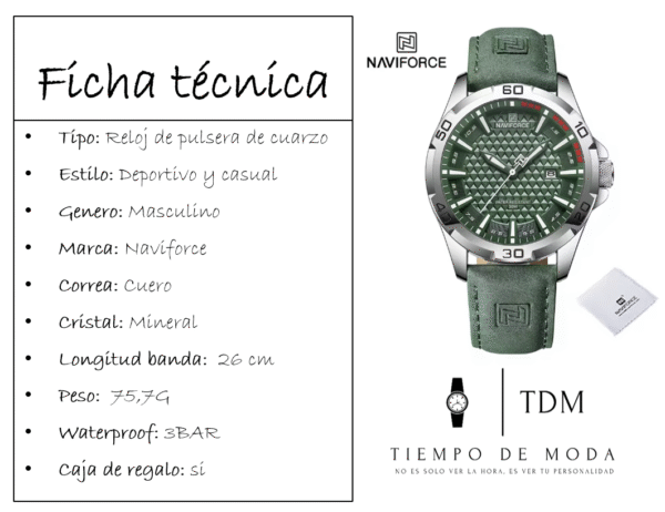 Reloj NaviForce Cuero Verde - Imagen 2