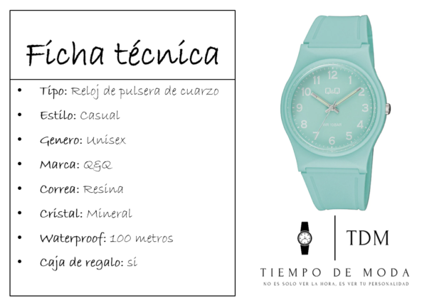 Reloj Unisex Q&Q Silicona Color Verde Agua - Imagen 2